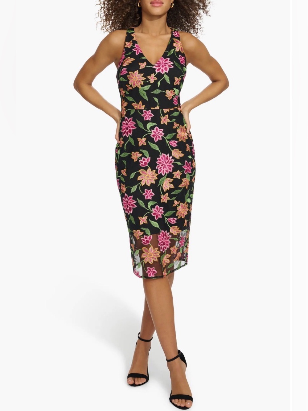 Siena Floral Embroidered Mesh Sheath Dress Sz 4 GORGEOUS